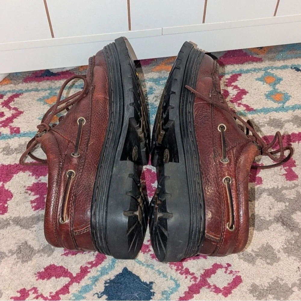 Timberland Y2K Men's Size 8.5 Three Hook‎ Cherry Brown Leather Boat Shoes Preppy